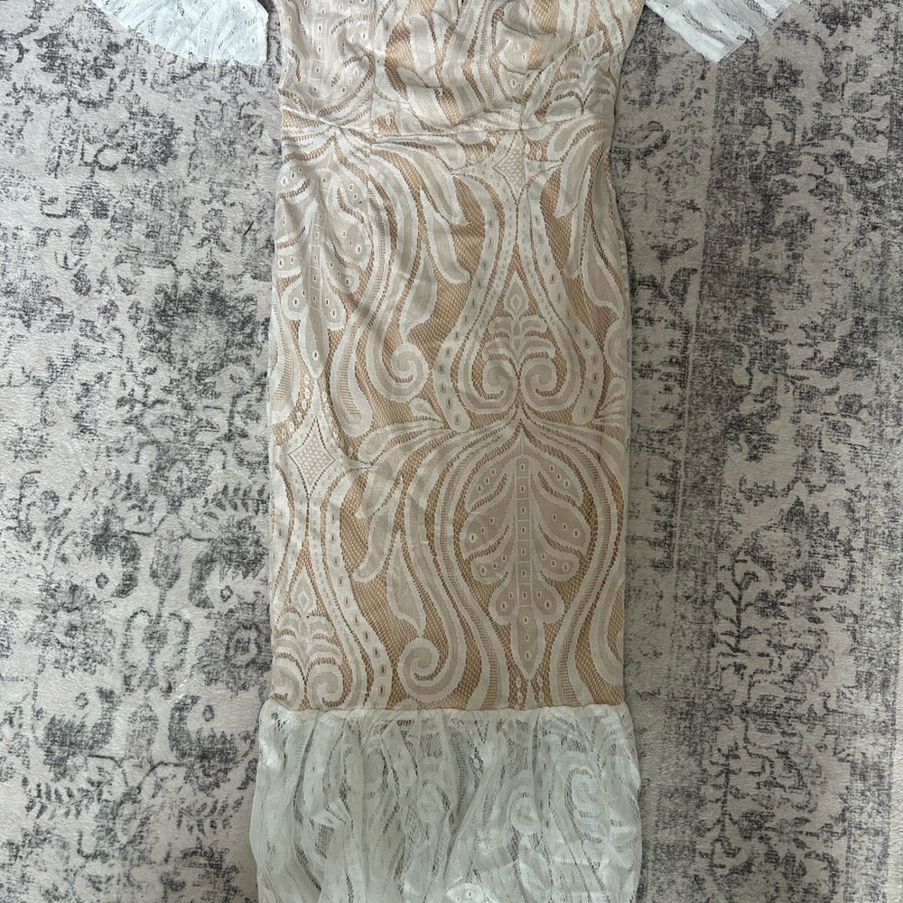 PrettyLittleThing Cream Embellished Sheath Cocktail Dress